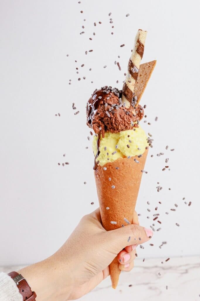 Colorful dessert presented against a clean background