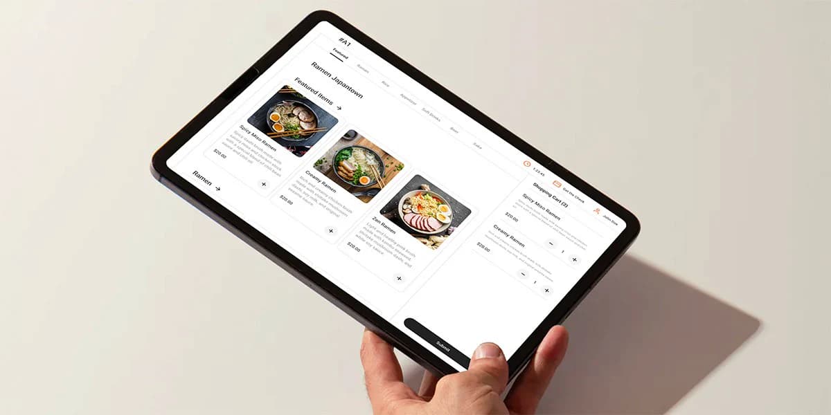 Restaurant menu displayed on a tableside ordering tablet