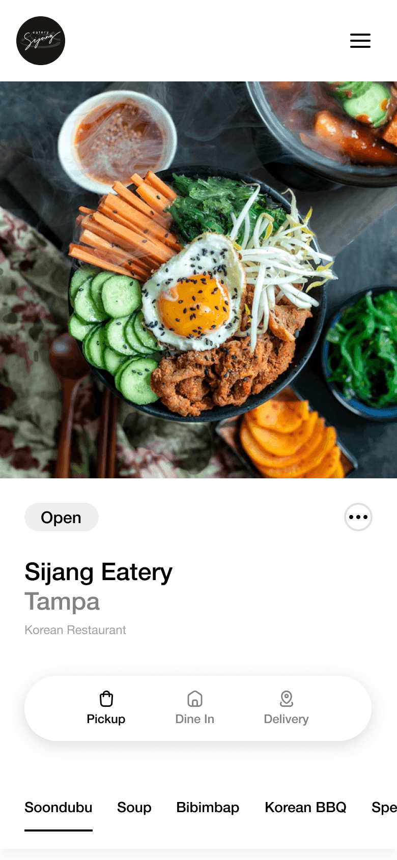 Branded restaurant app screen 1